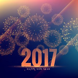 beautiful 2017 celebration greeting card design with fireworks